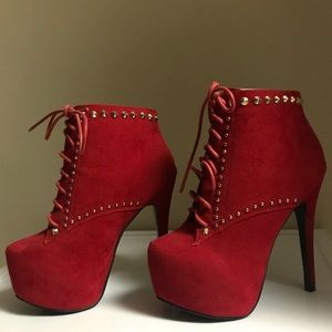 Fire Engine red botties w/platform front. Studded